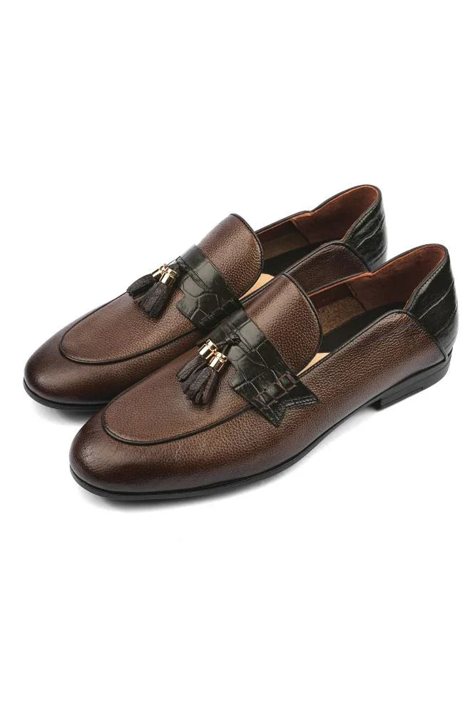 Leather Formal Brown Shoes - Logo