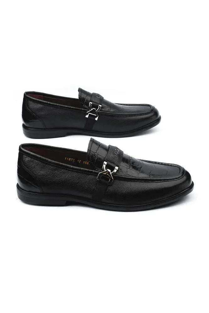 Leather Formal Black Shoes - Logo