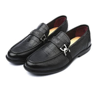 Leather Formal Black Shoes - Logo