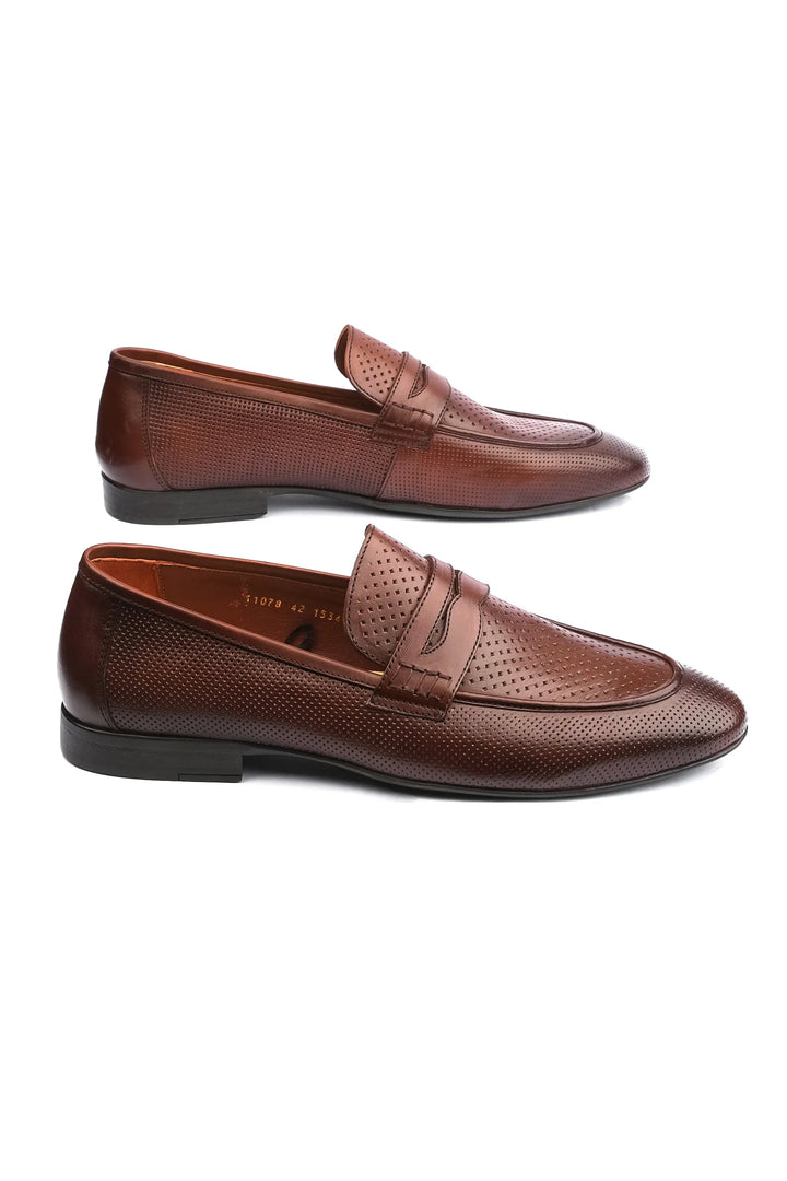 Leather Formal Brown Shoes - Logo