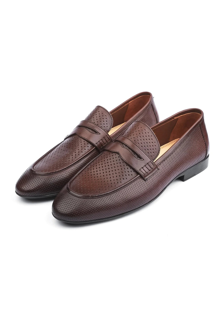 Leather Formal Brown Shoes - Logo