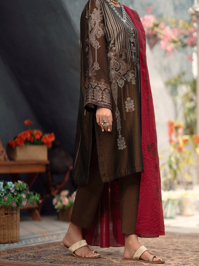 Yarn Dyed Brown Stitched Suit - Almirah