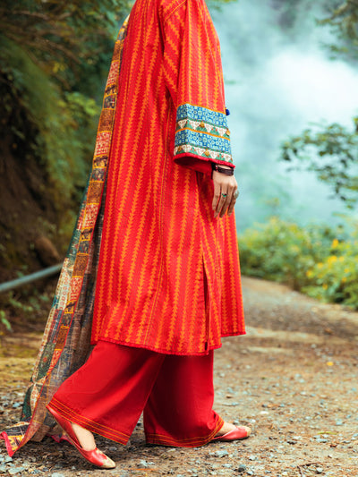 Cambric Red Stitched Suit - Almirah