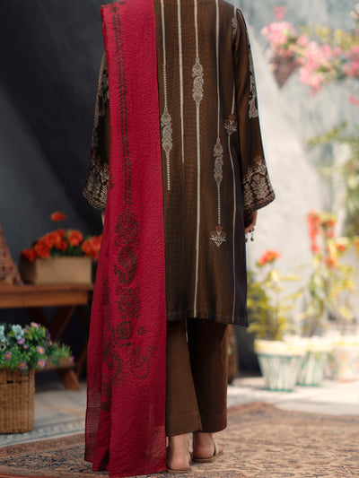 Yarn Dyed Brown Stitched Suit - Almirah