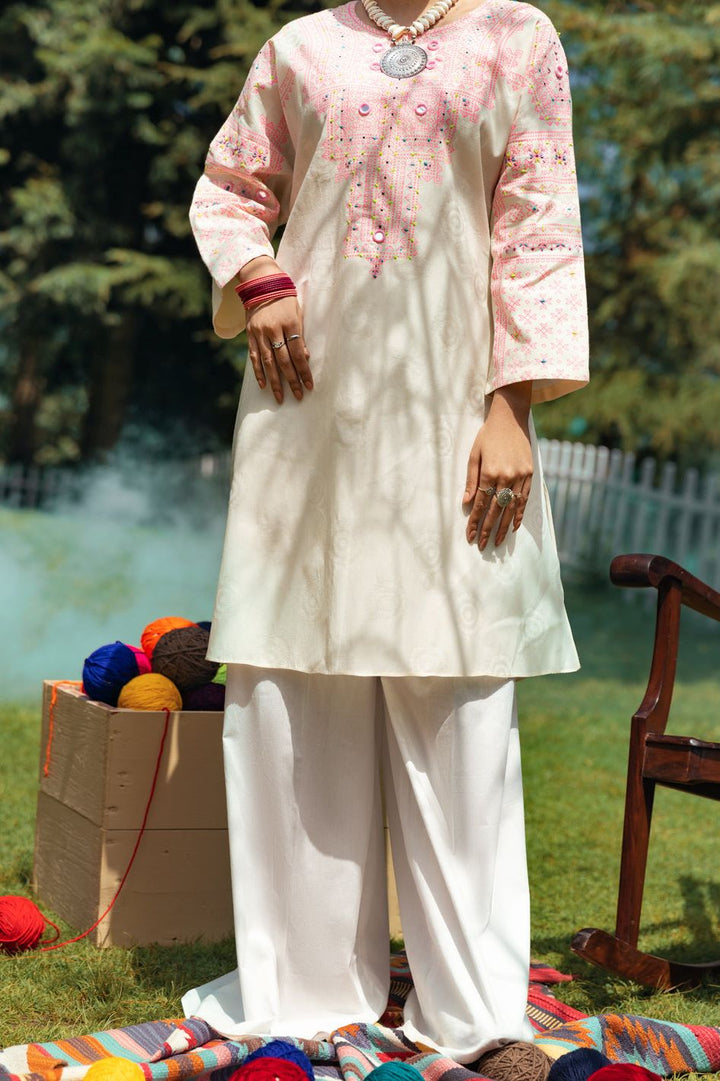 Jacquard Off White Kurti - Almirah