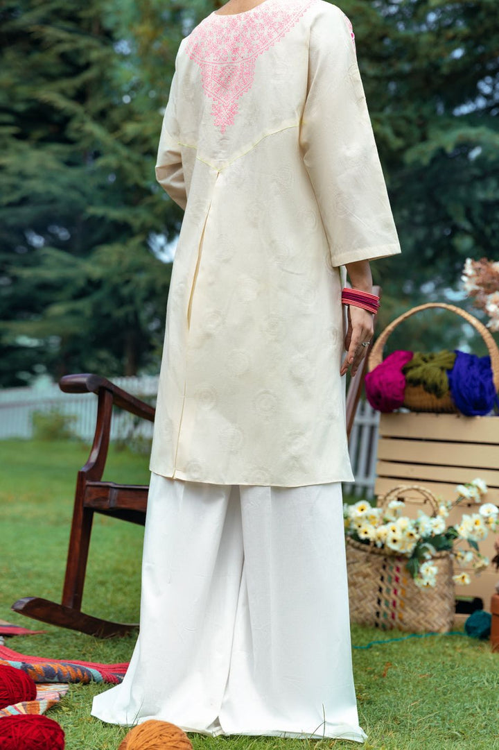 Jacquard Off White Kurti - Almirah