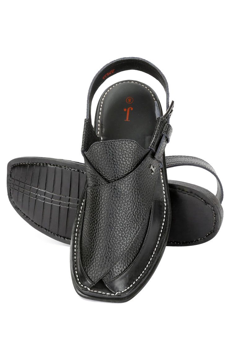 Textured Black Peshawari Chappal - J. Junaid Jamshed