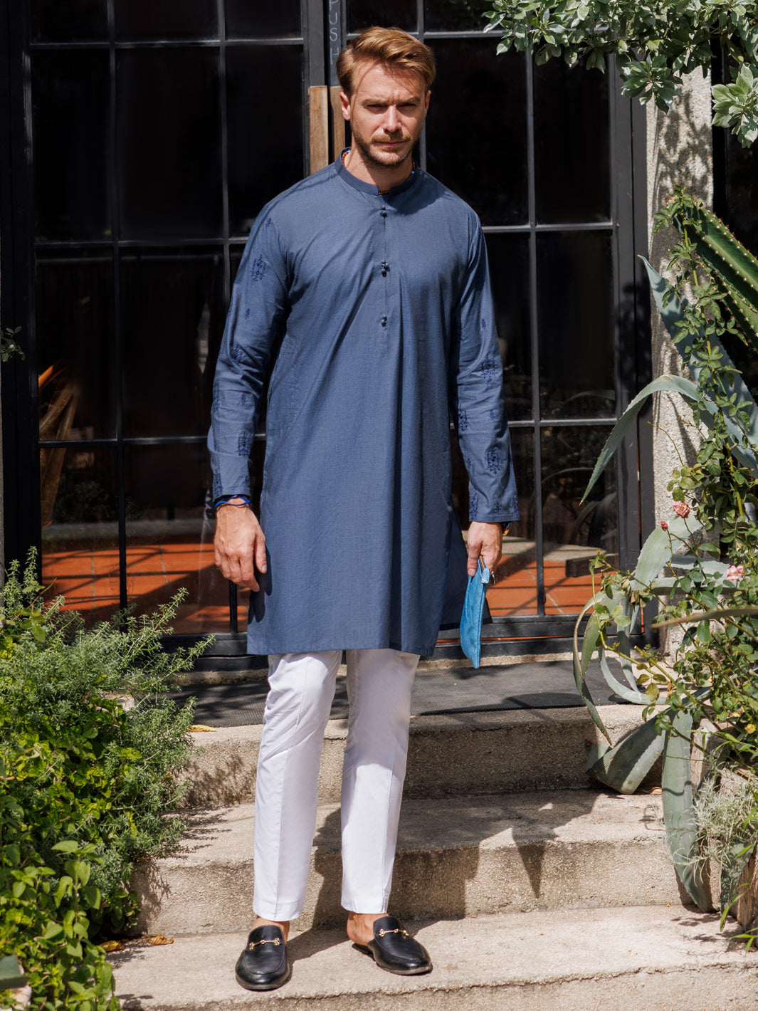 Cotton Bluish Grey Kurta - Almirah