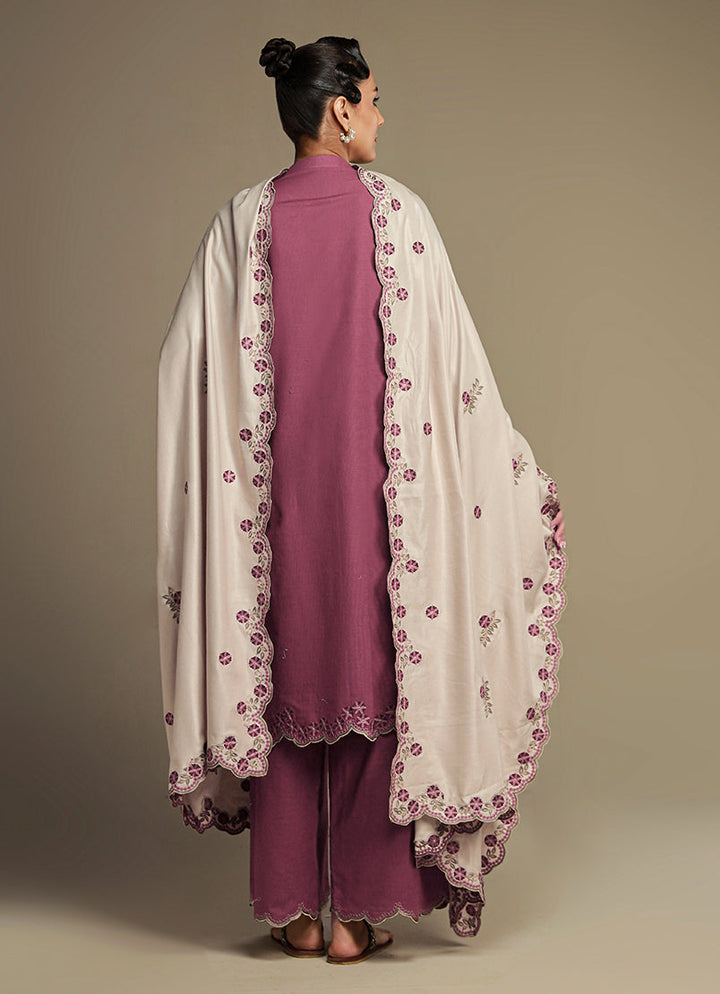 Khaddar/Acrylic Shawl Beige Stitched Suit - Image