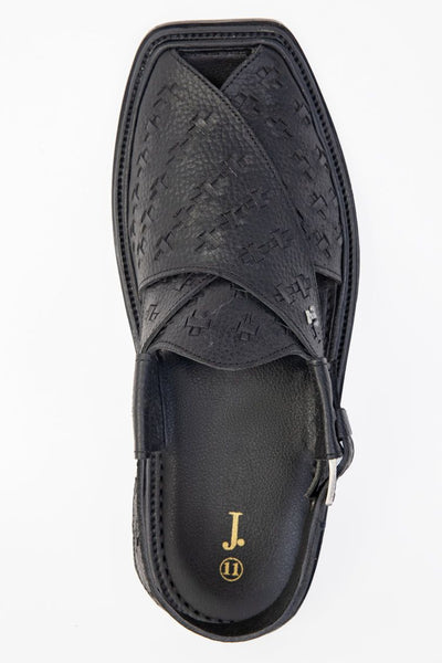 Plain Black Peshawari Chappal - J. Junaid Jamshed