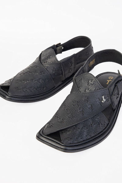 Plain Black Peshawari Chappal - J. Junaid Jamshed