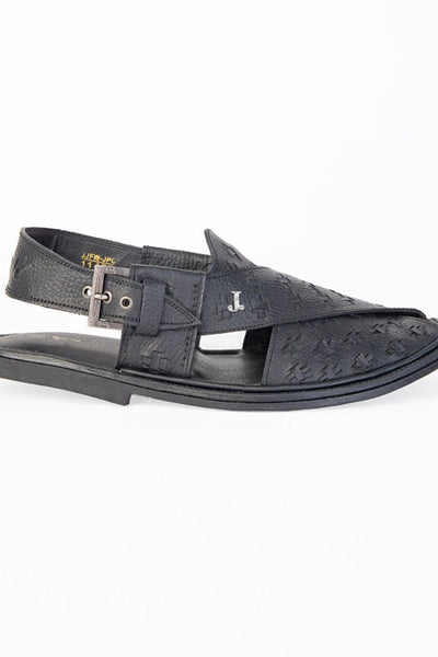 Plain Black Peshawari Chappal - J. Junaid Jamshed