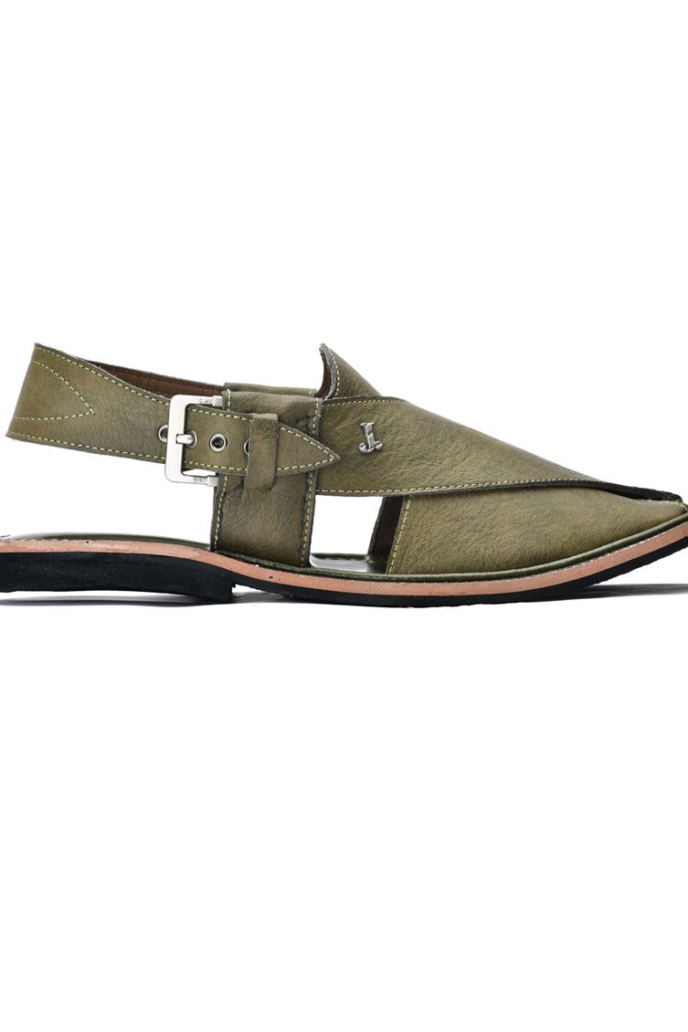 Plain Green Peshawari Chappal - J. Junaid Jamshed