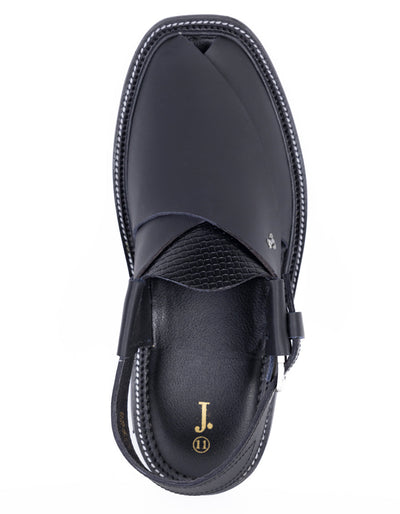 Plain Matt Black Peshawari Chappal - J. Junaid Jamshed