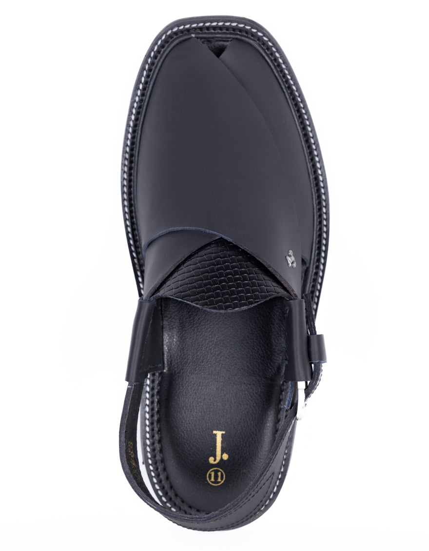 Plain Black Peshawari Chappal - J. Junaid Jamshed