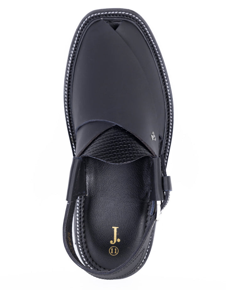 Plain Black Peshawari Chappal - J. Junaid Jamshed