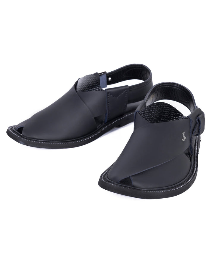 Plain Black Peshawari Chappal - J. Junaid Jamshed