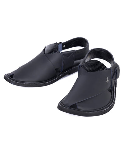 Plain Matt Black Peshawari Chappal - J. Junaid Jamshed