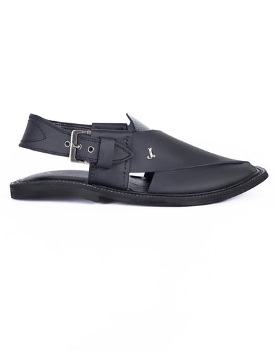 Plain Matt Black Peshawari Chappal - J. Junaid Jamshed