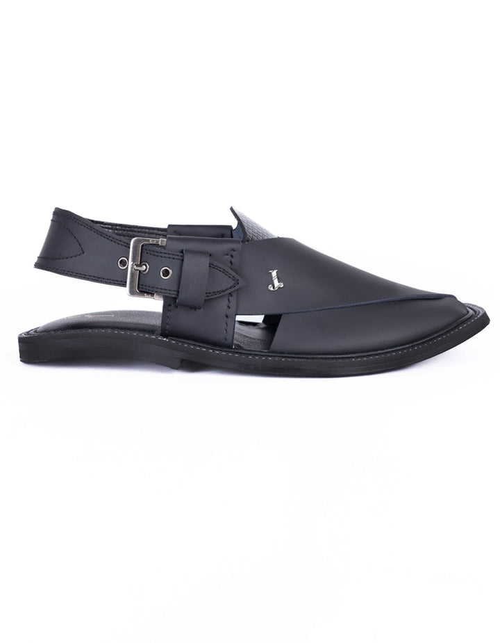 Plain Black Peshawari Chappal - J. Junaid Jamshed