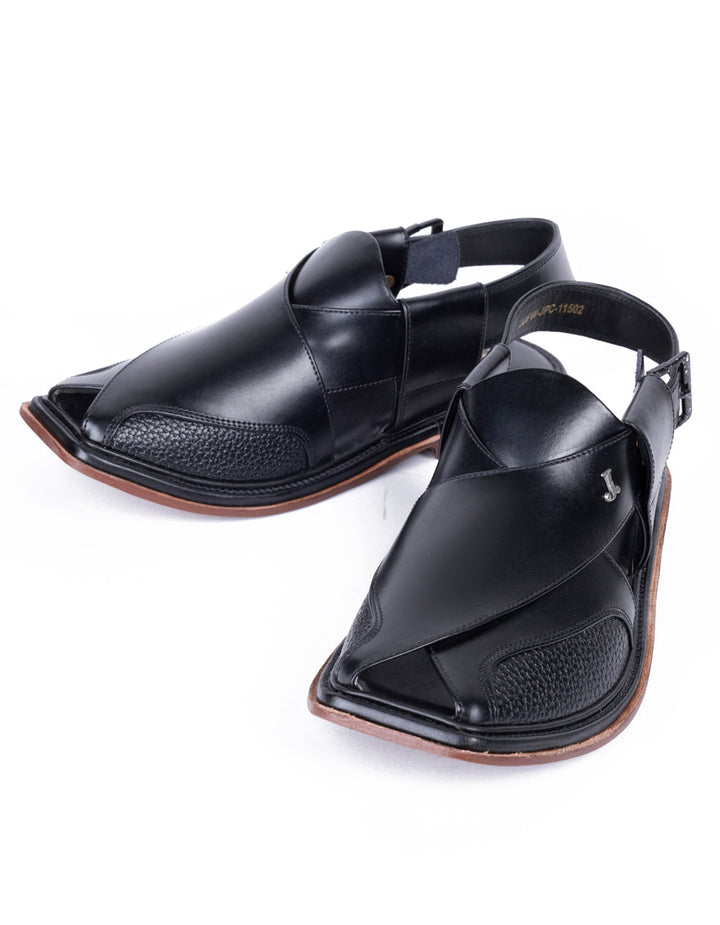 Plain Black Peshawari Chappal - J. Junaid Jamshed