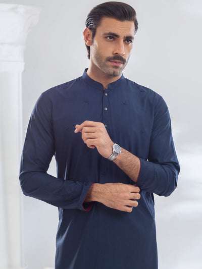 Blended Navy Blue Kurta - Almirah