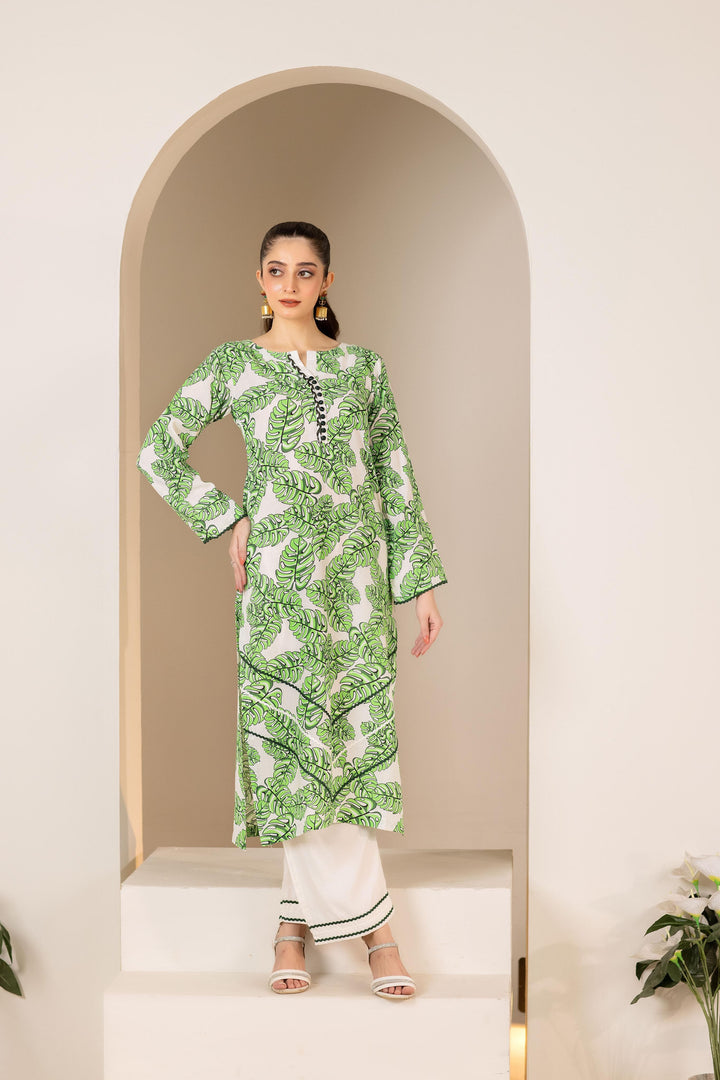 Linen Green Stitched Suit - Raqsam