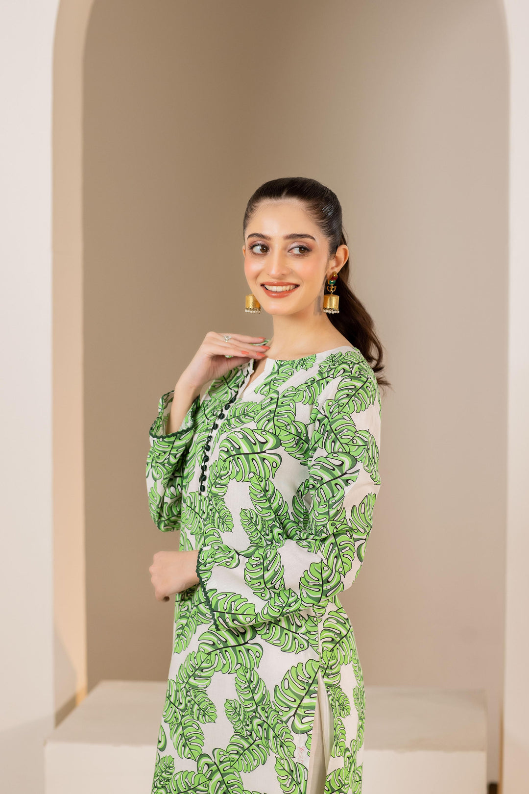 Linen Green Stitched Suit - Raqsam