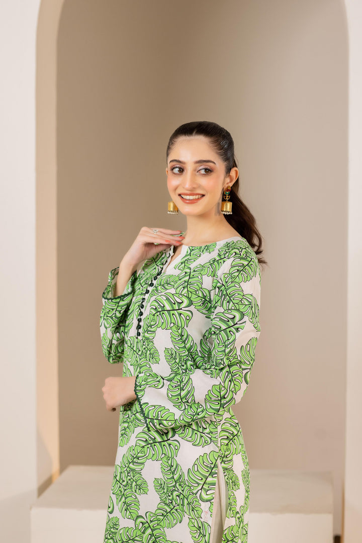 Linen Green Stitched Suit - Raqsam