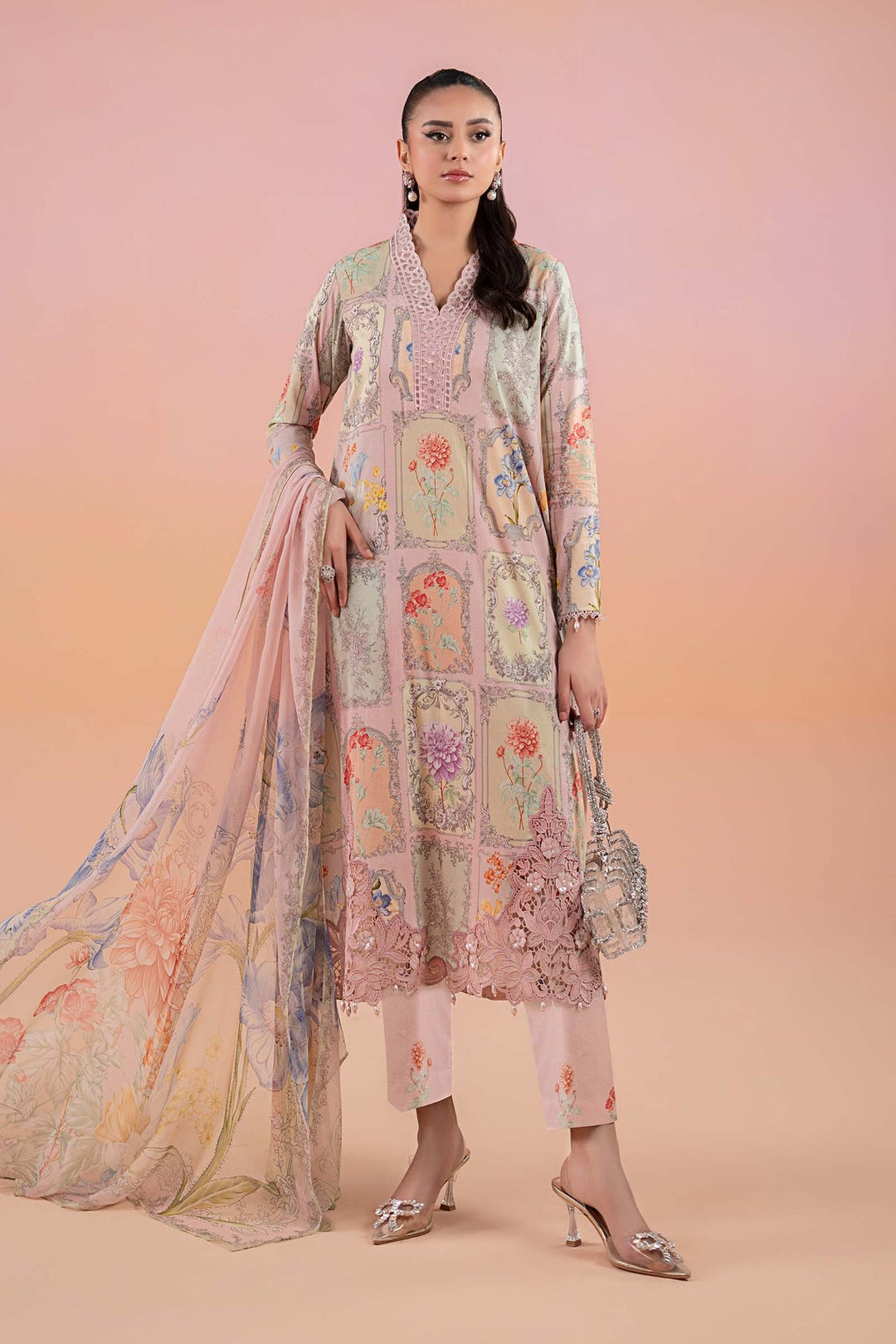 Printed Lawn Beige Stitched Suit - Maria B M Prints
