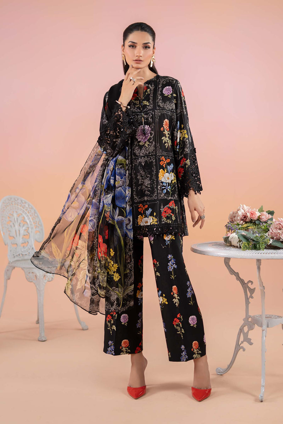 Printed Lawn Black Stitched Suit - Maria B M Prints