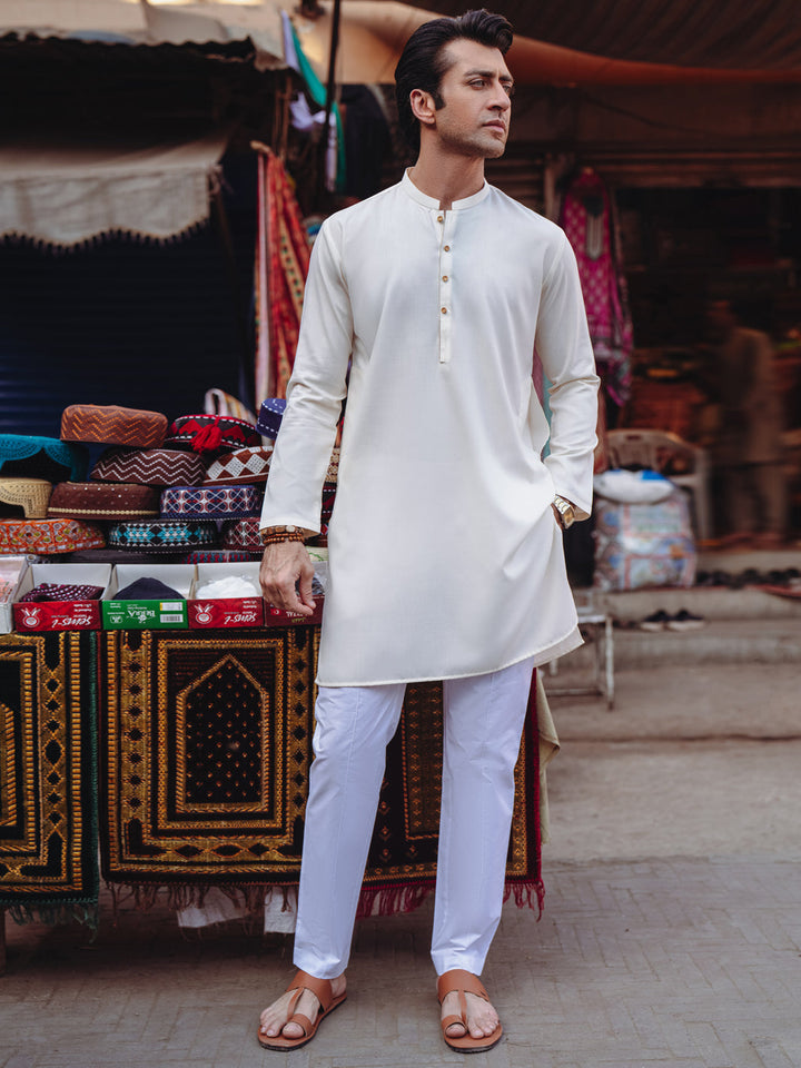 Blended Off White Kurta - Almirah