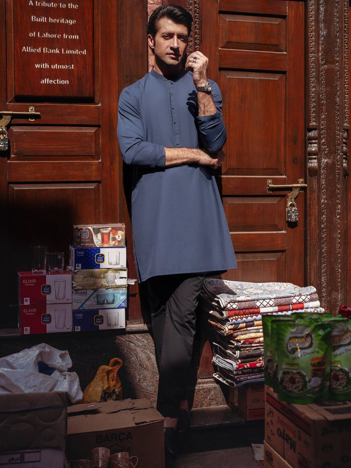Blended Navy Blue Kurta - Almirah