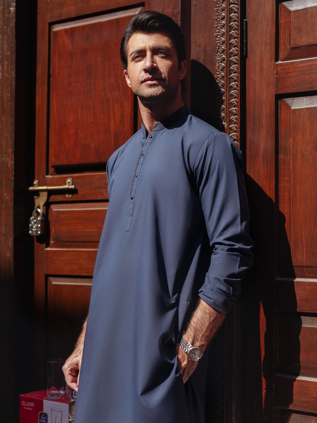 Blended Navy Blue Kurta - Almirah