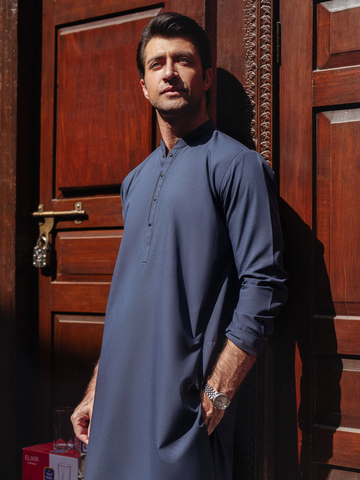 Blended Navy Blue Kurta - Almirah