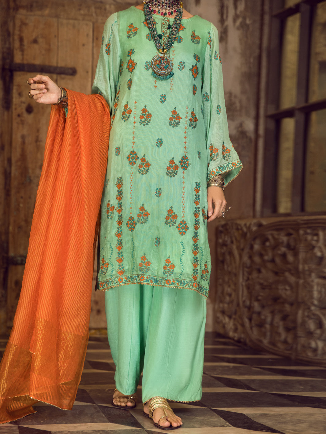 Khaddi Sea Green Stitched Suit - Almirah