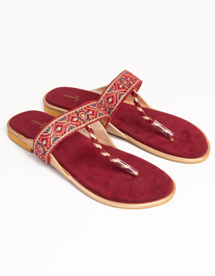 Suede Red Chappal - J. Junaid Jamshed