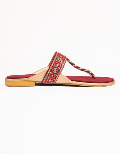 Suede Red Chappal - J. Junaid Jamshed