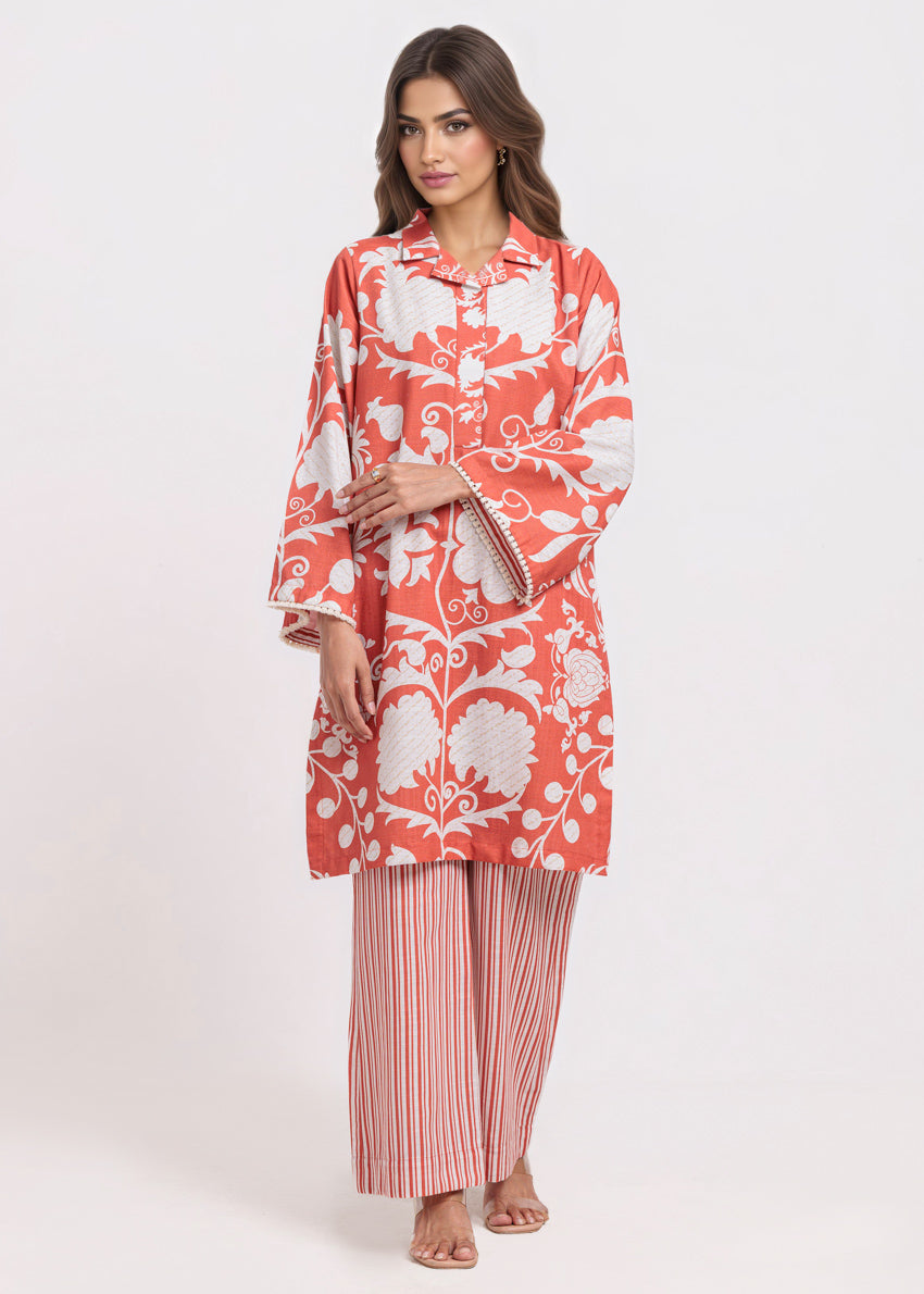 Khaddar Orange Stitched Suit - Bonanza