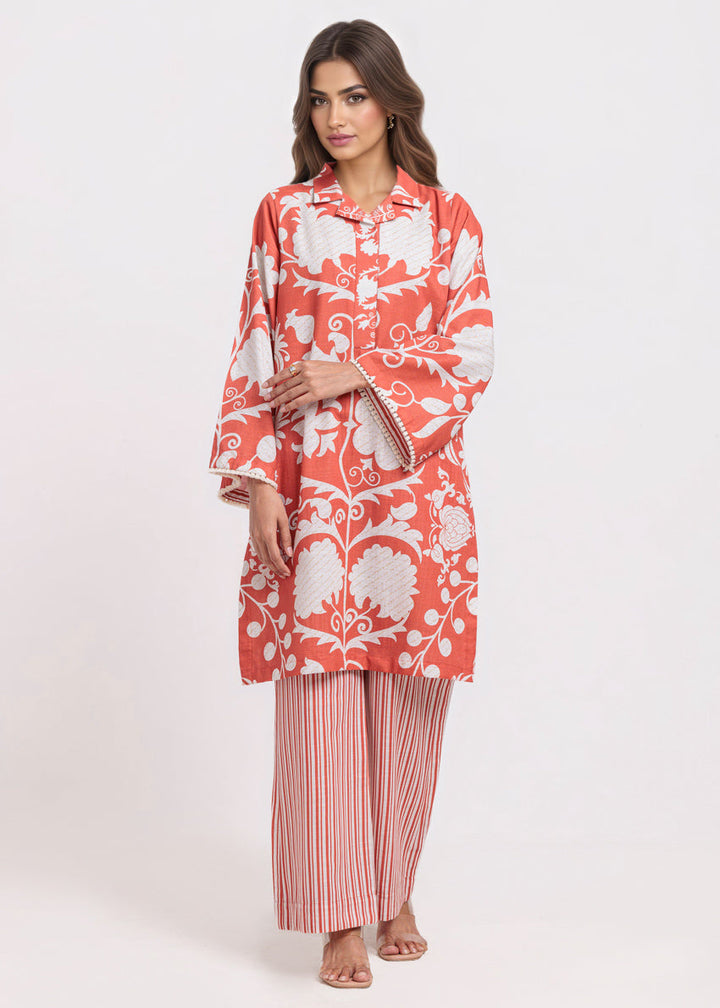 Khaddar Orange Stitched Suit - Bonanza