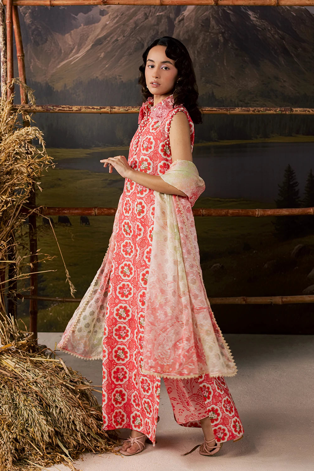 Dobby Lawn Pink Stitched Suit - Vanya
