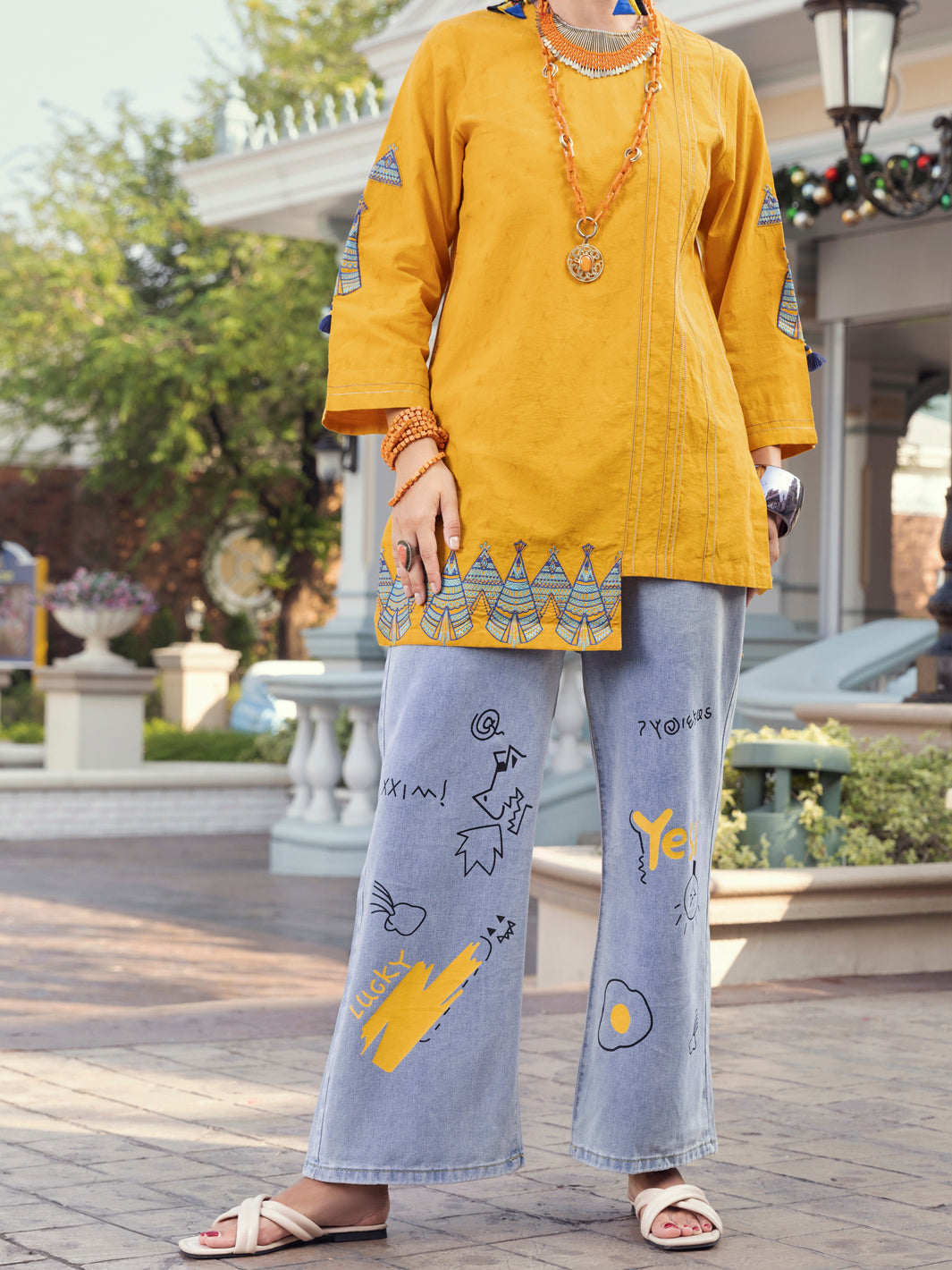 Jacquard Mustard Kurti - Almirah