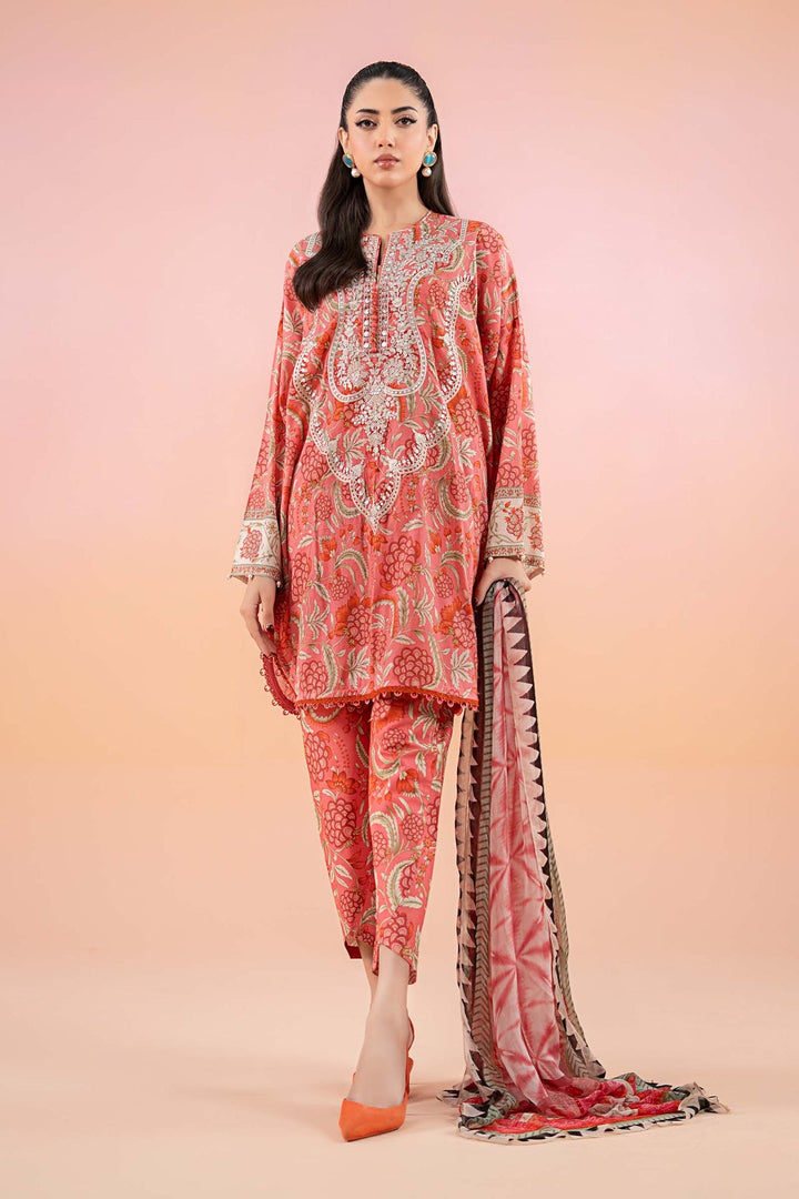 Printed Lawn Red Stitched Suit - Maria B M Prints