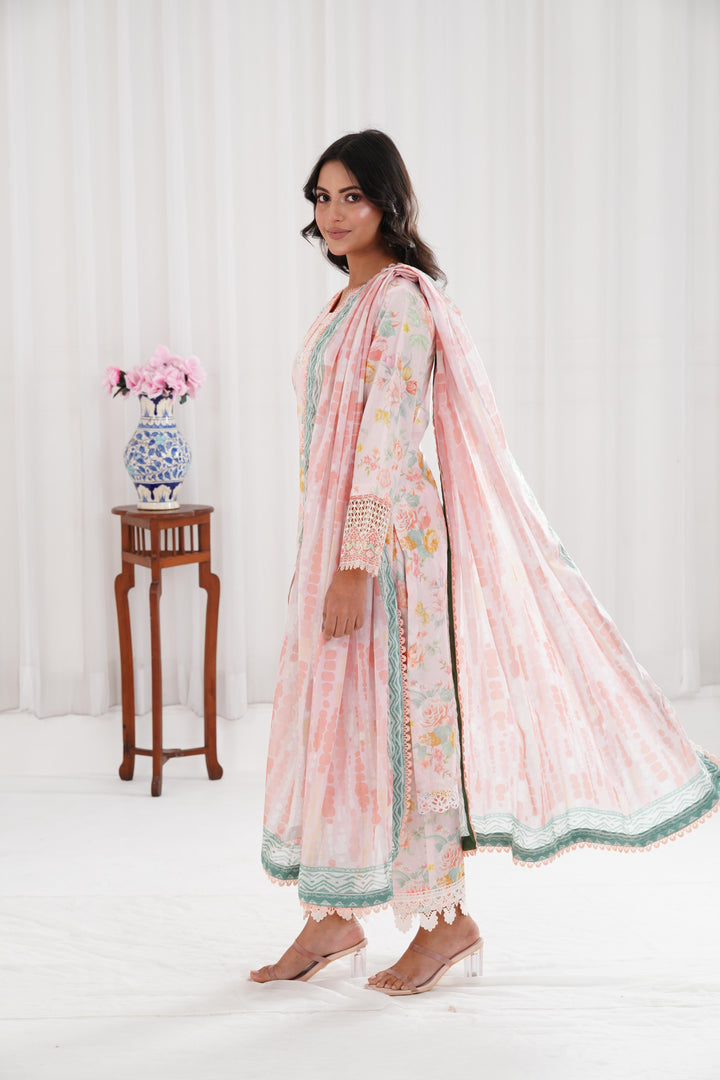 Peach Glow - Farasha Printed Essentials Stitched