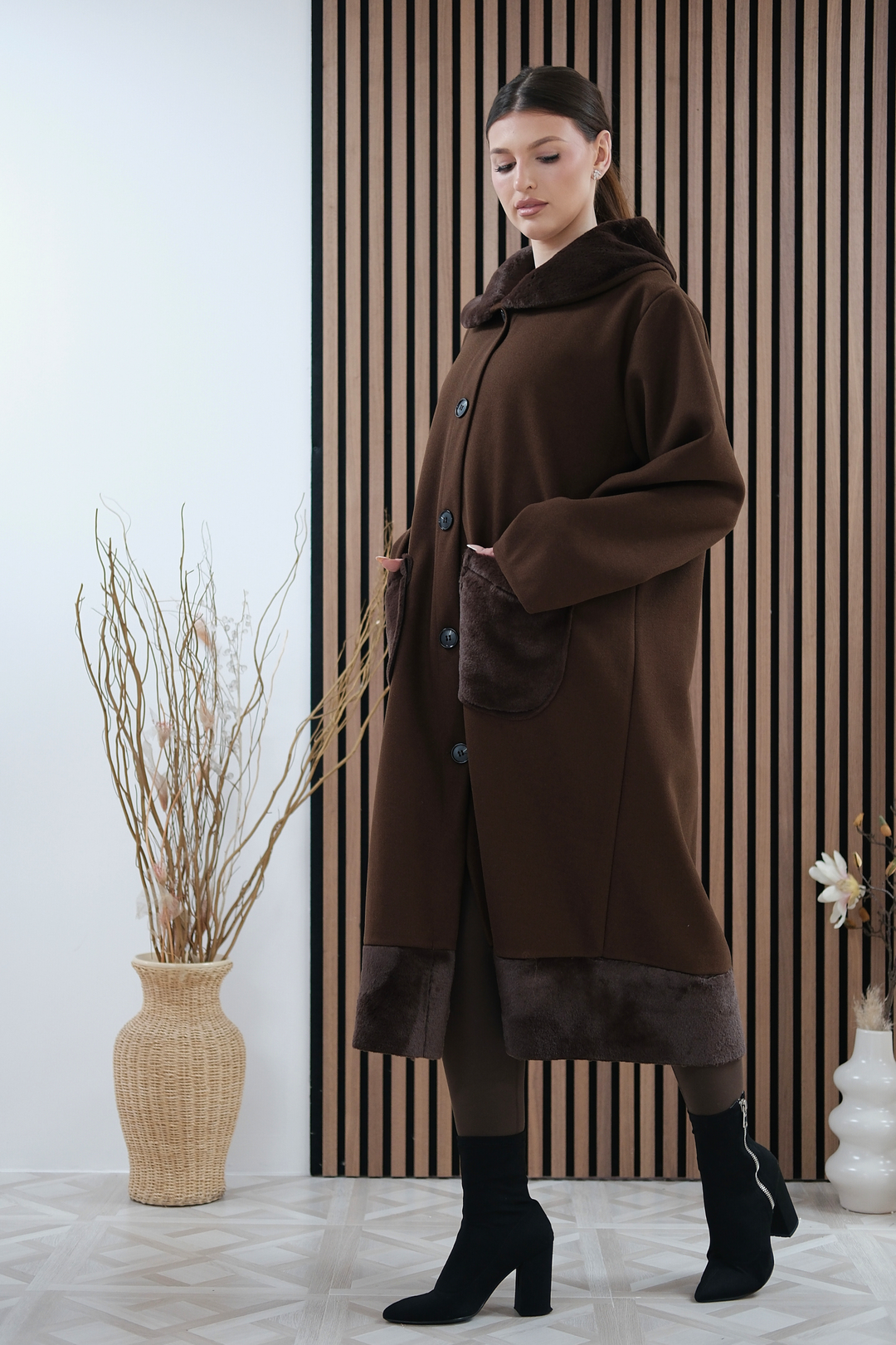 Marlette Brown Faux-Fur Coat