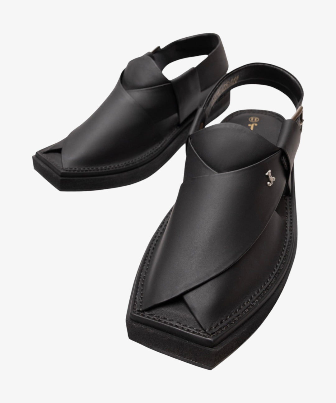 Plain Black Peshawari Chappal - J. Junaid Jamshed