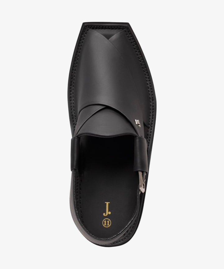 Plain Black Peshawari Chappal - J. Junaid Jamshed