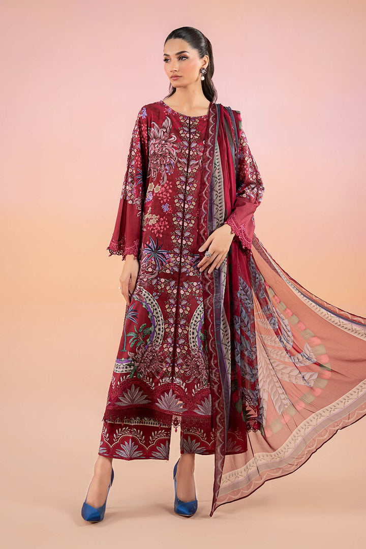 Printed Lawn Maroon Stitched Suit - Maria B M Prints