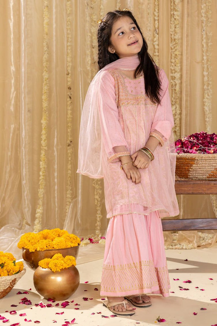 Net Pink Stitched Suit - J. Junaid Jamshed