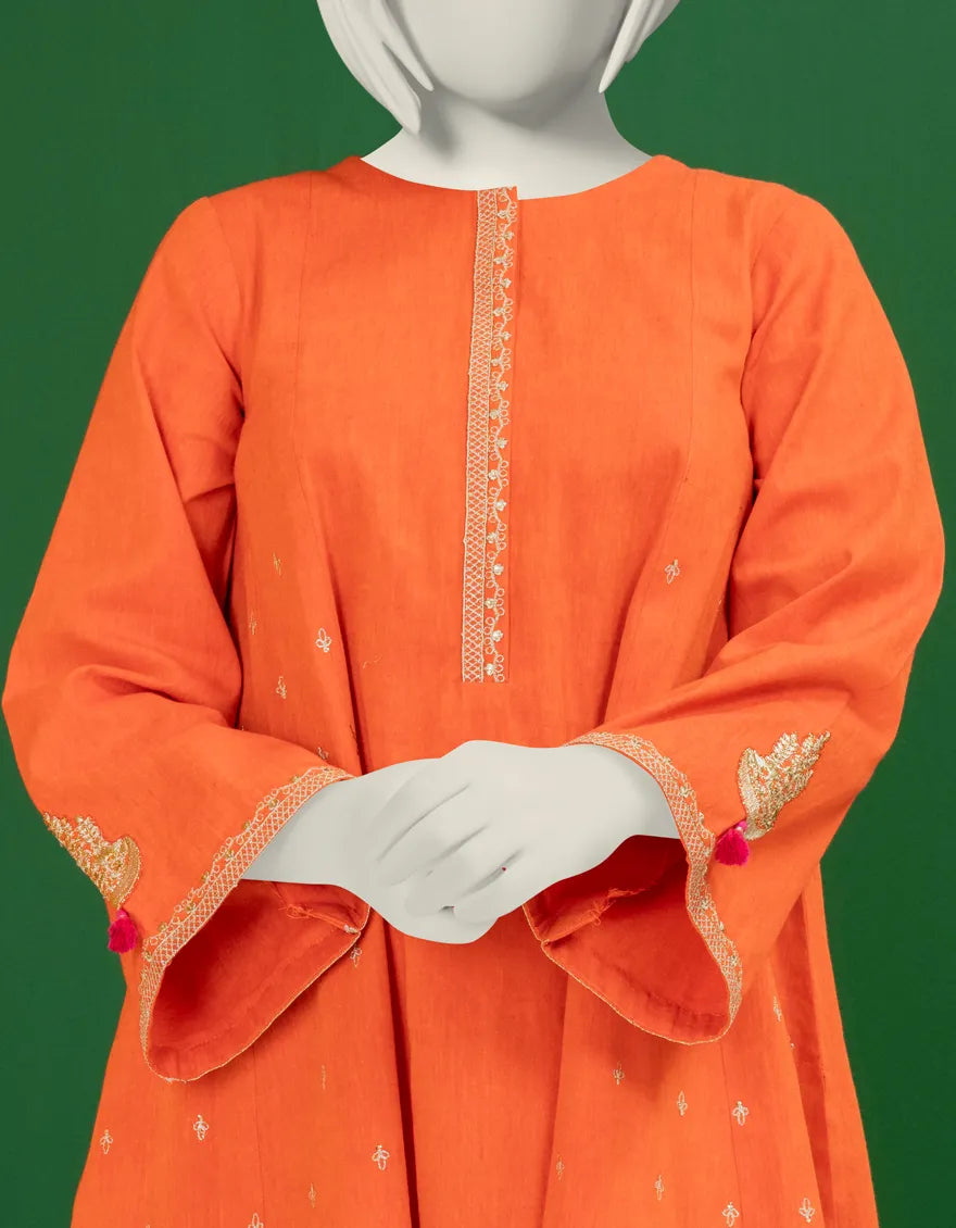 Textured Orange Kurti - J. Junaid Jamshed